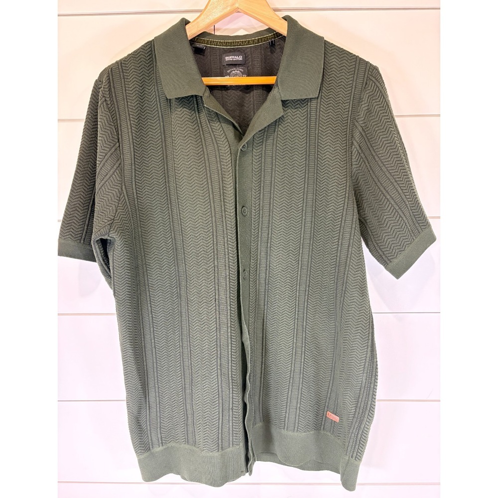 Buffalo David Bitton Men's Button Knit Polo Olive Green Size XL - Heavy Fabric